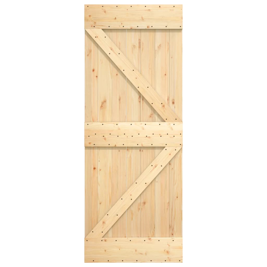 Плъзгаща врата с монтажни части, 85x210 см, борово дърво масив