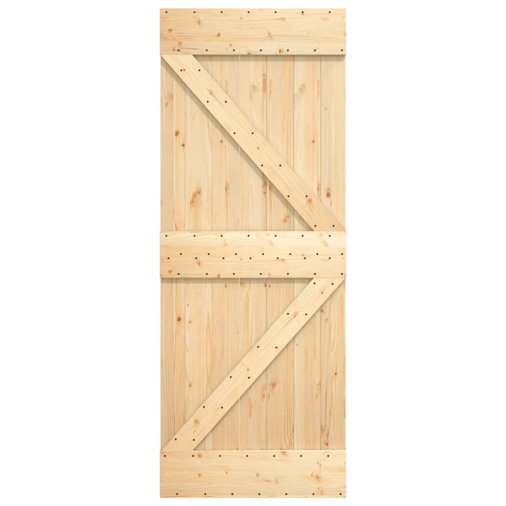Плъзгаща врата с монтажни части, 80x210 см, борово дърво масив