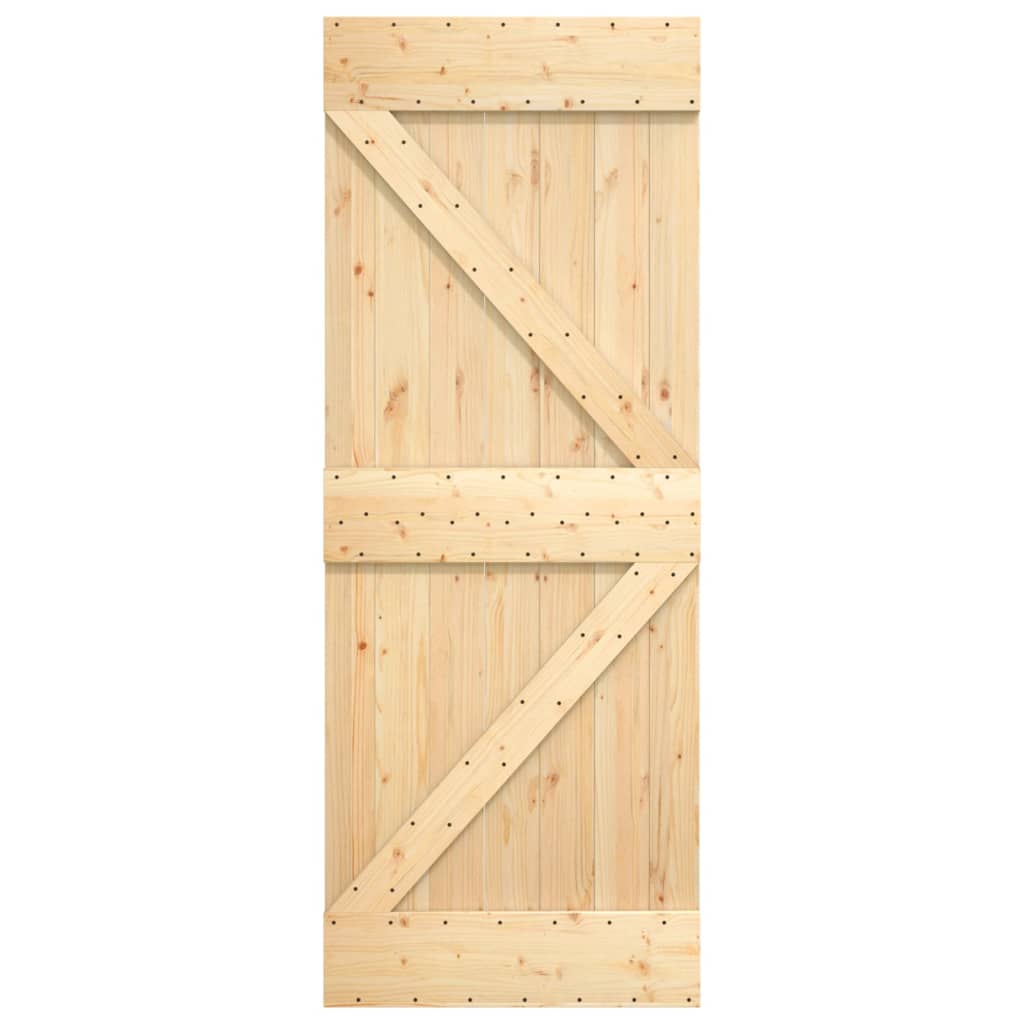 Плъзгаща врата с монтажни части, 70x210 см, борово дърво масив