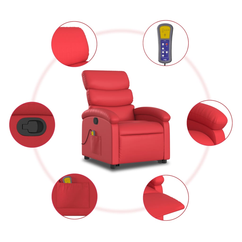 Изправящ масажен реклайнер стол, червен, изкуствена кожа