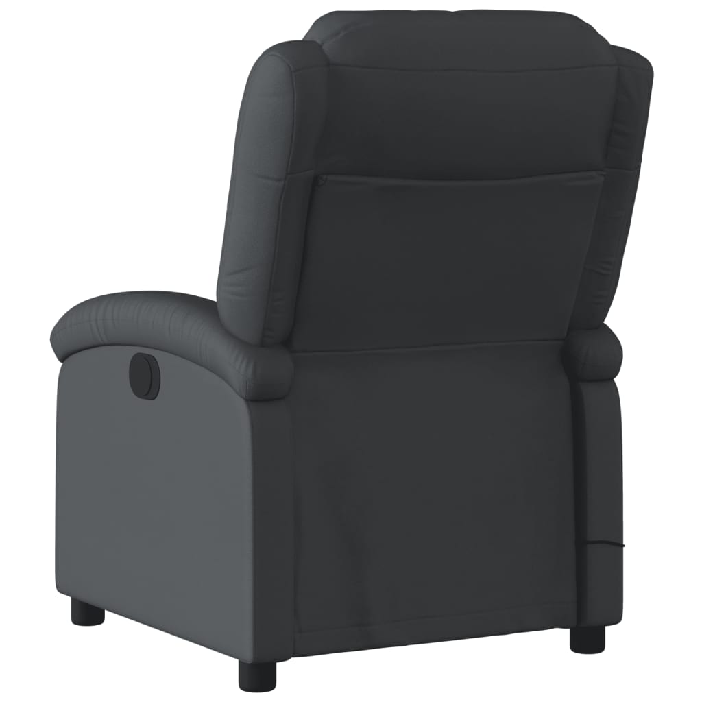 Електрически масажен реклайнер стол, черен, естествена кожа