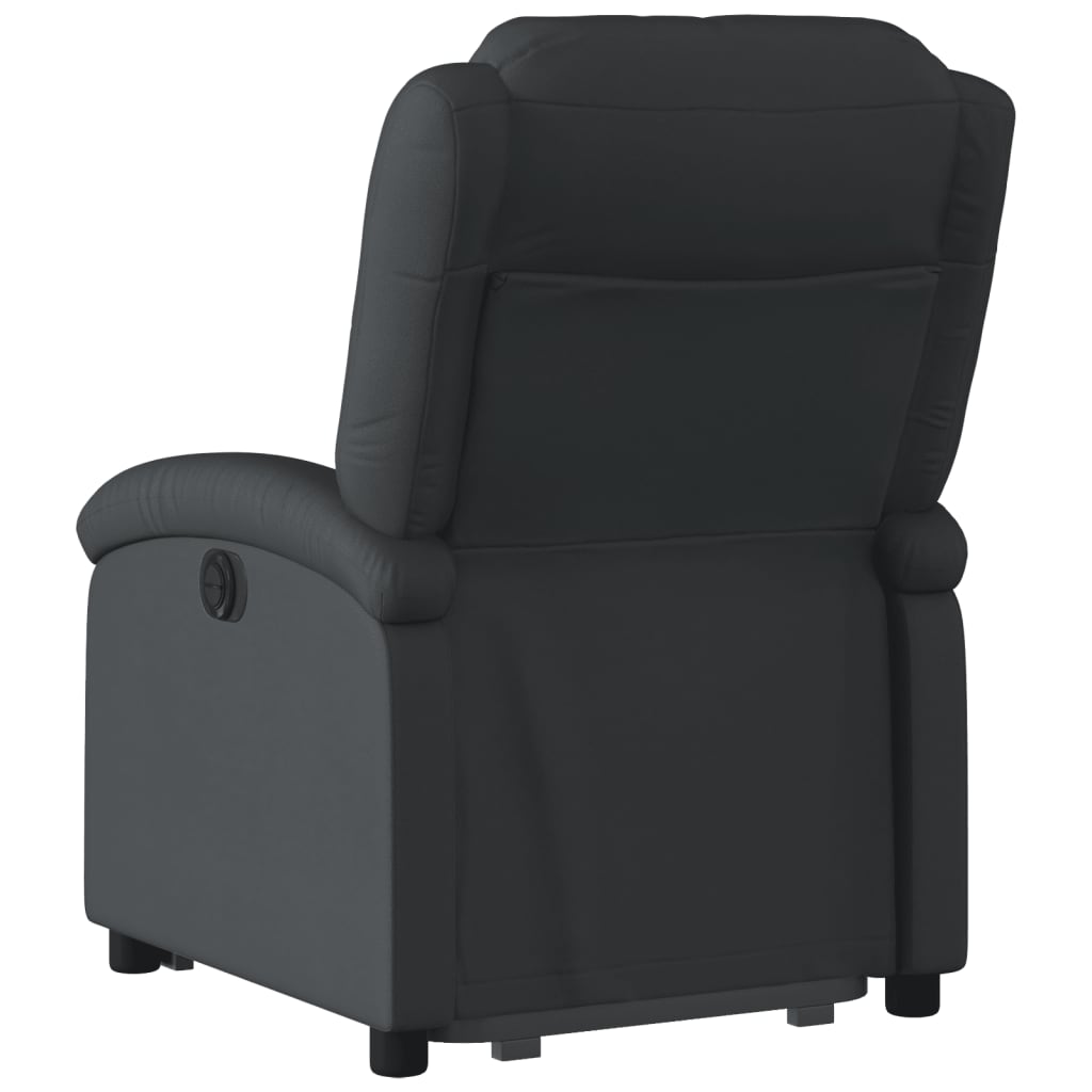 Изправящ реклайнер стол, черен, естествена кожа
