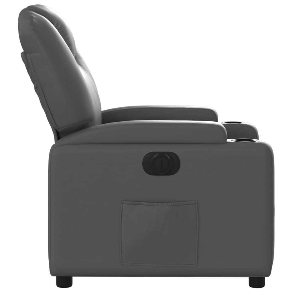 Електрически реклайнер стол, сив, изкуствена кожа