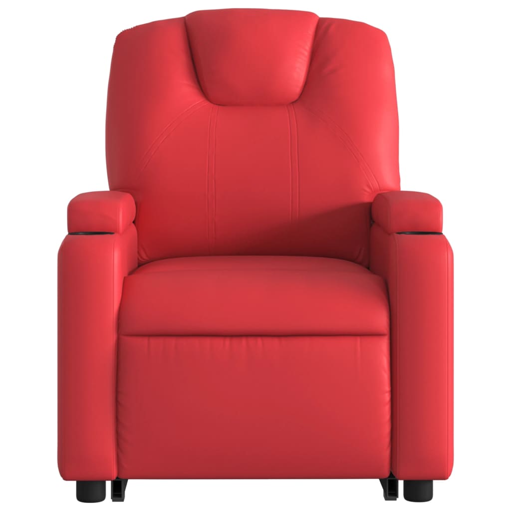 Електрически изправящ масажен реклайнер стол, червен, еко кожа