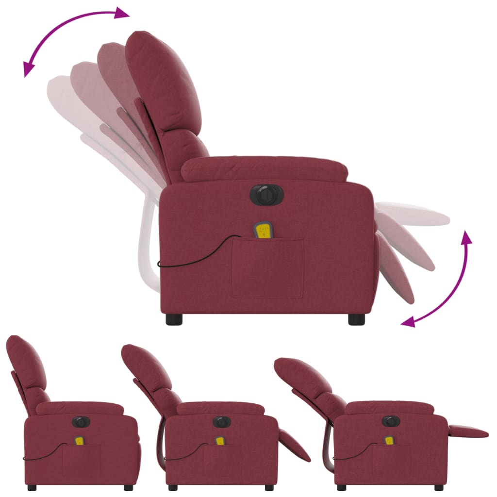 Електрически масажен наклоняем стол, виненочервен, текстил
