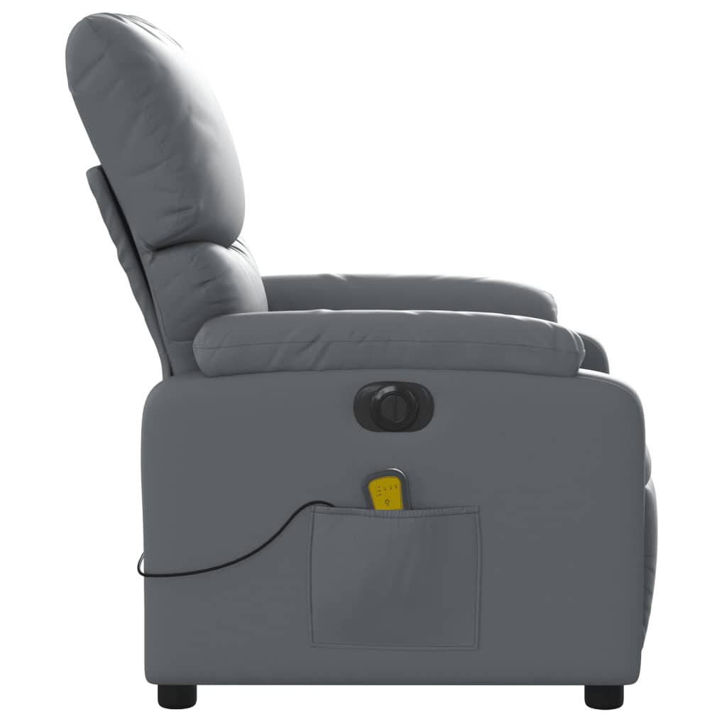 Електрически масажен реклайнер стол, сив, изкуствена кожа