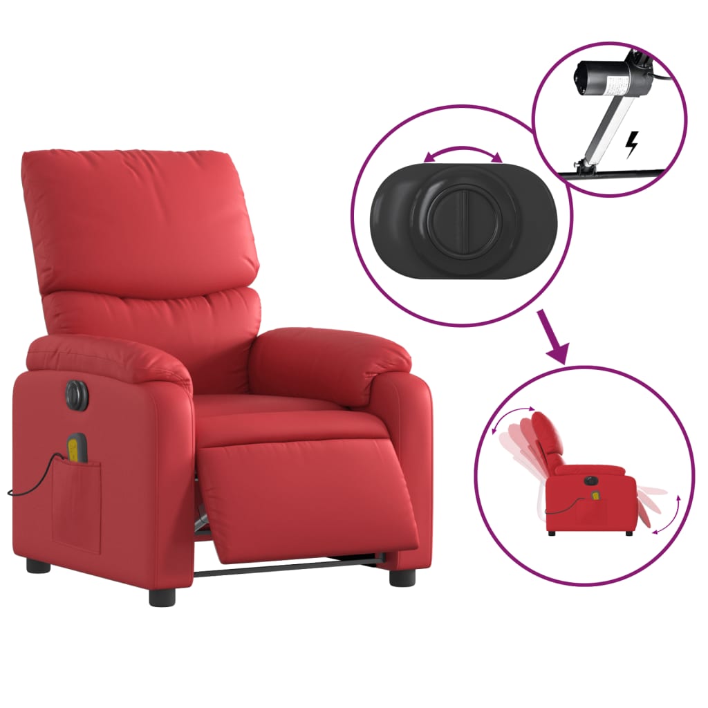 Електрически масажен реклайнер стол, червен, изкуствена кожа