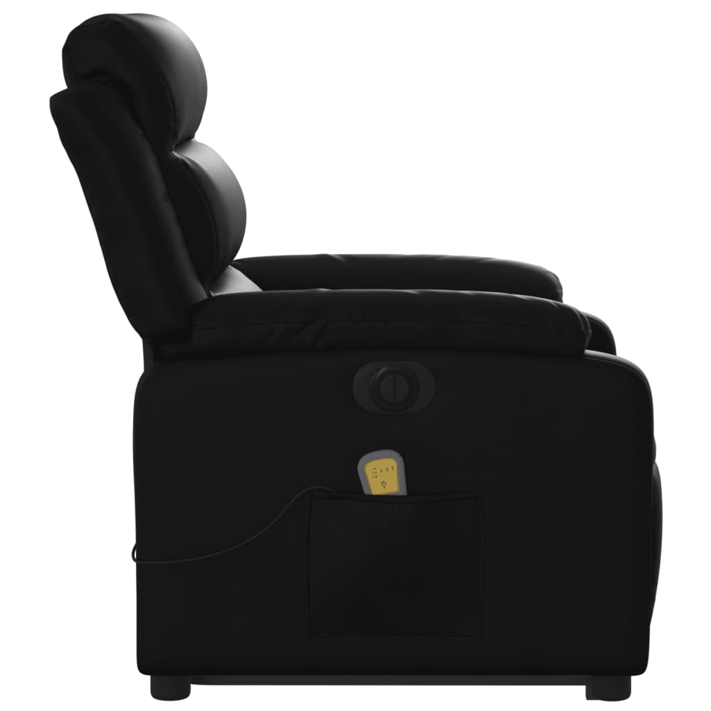 Електрически изправящ масажен реклайнер стол, черен, еко кожа
