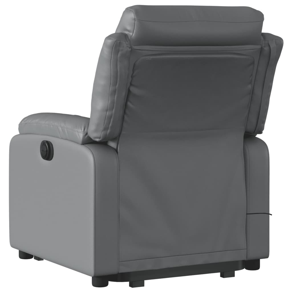 Електрически изправящ масажен реклайнер стол, сив, еко кожа