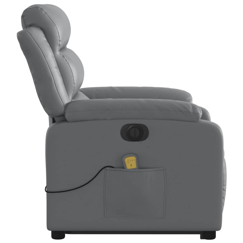 Електрически изправящ масажен реклайнер стол, сив, еко кожа