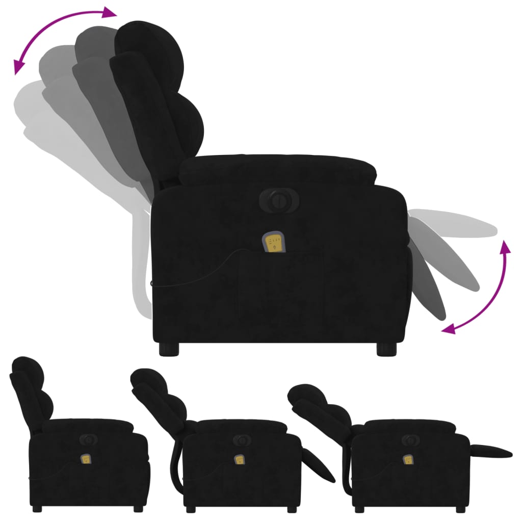 Електрически масажен реклайнер стол, черен, кадифе