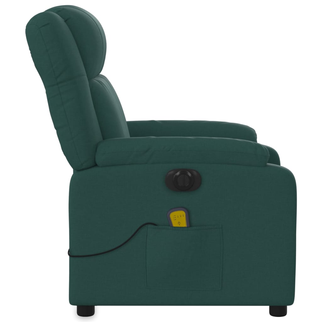 Електрически масажен наклоняем стол, тъмнозелен, текстил