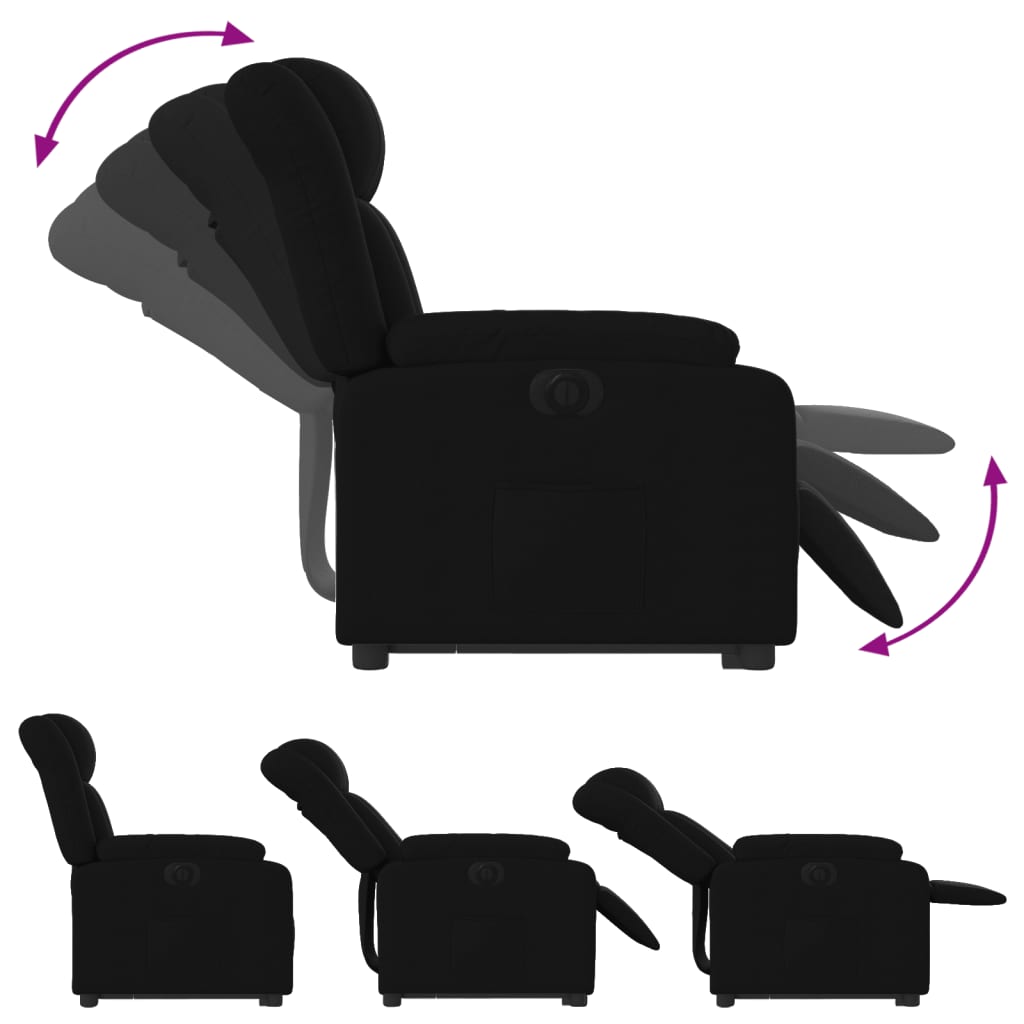 Електрически изправящ реклайнер стол, черен, текстил
