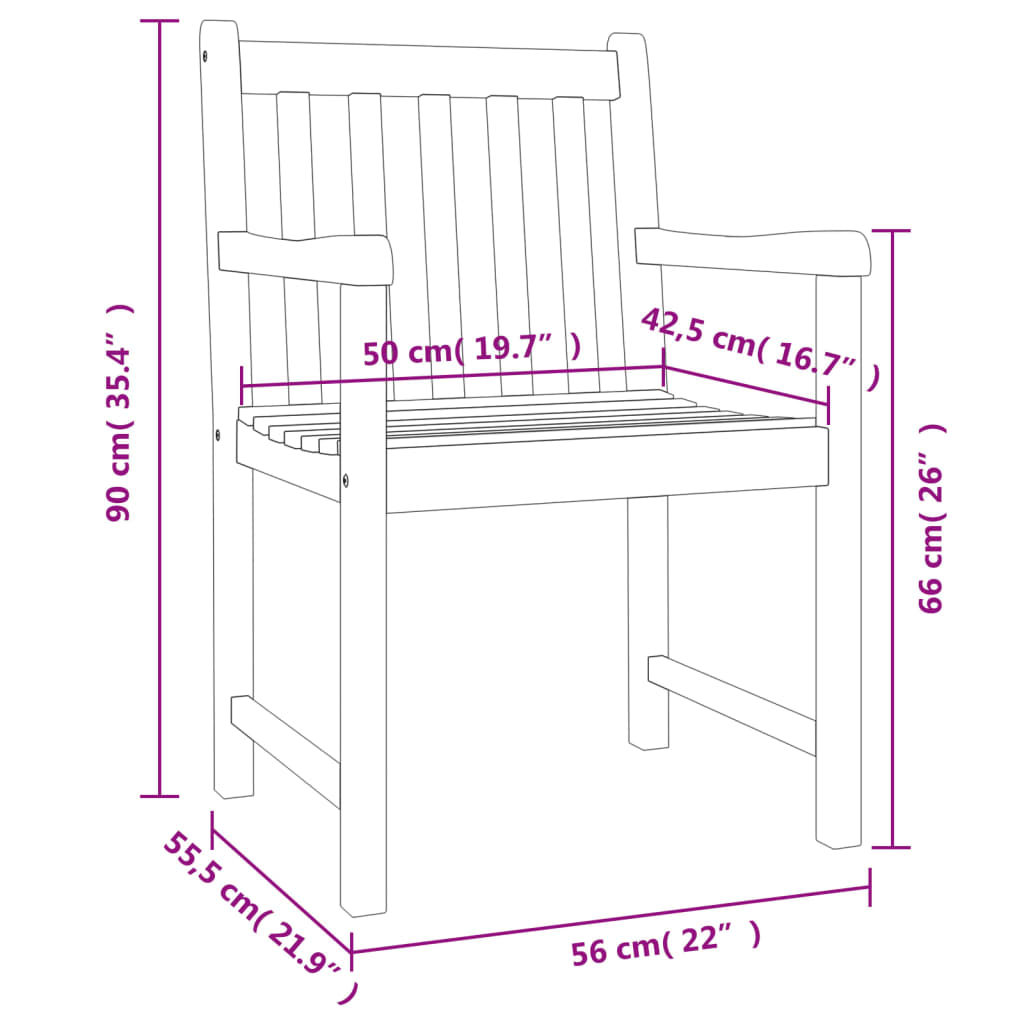 Градински столове, 6 бр, 56x55,5x90 см, акация масив
