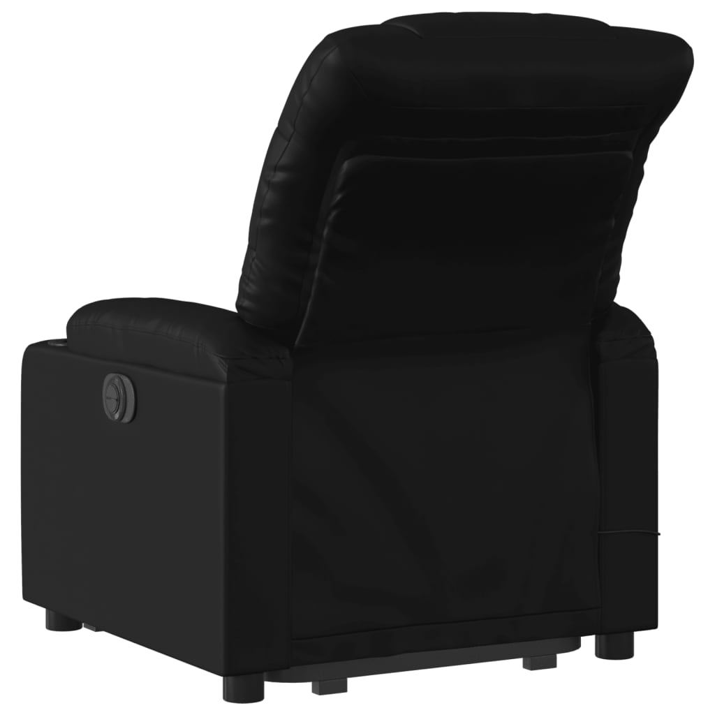 Изправящ масажен реклайнер стол, черен, изкуствена кожа
