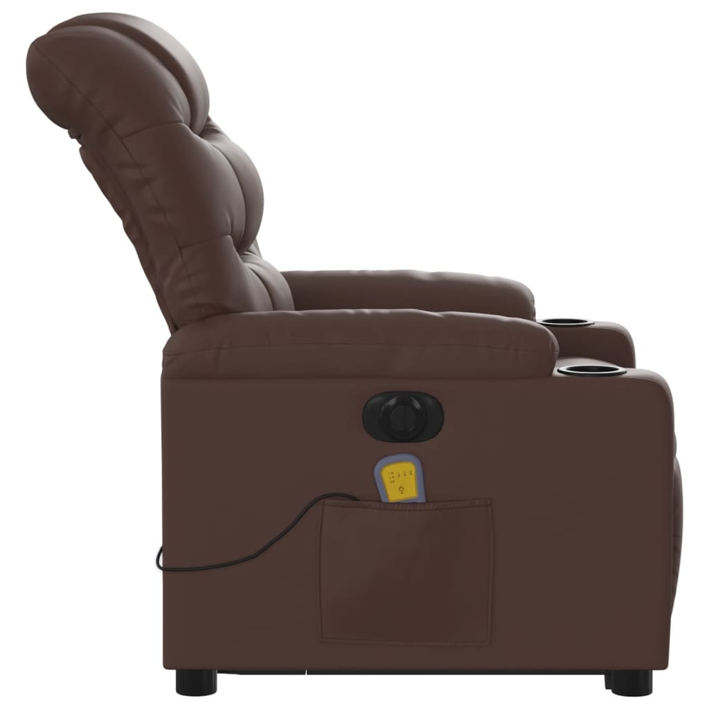 Електрически изправящ масажен реклайнер стол, кафяв, еко кожа