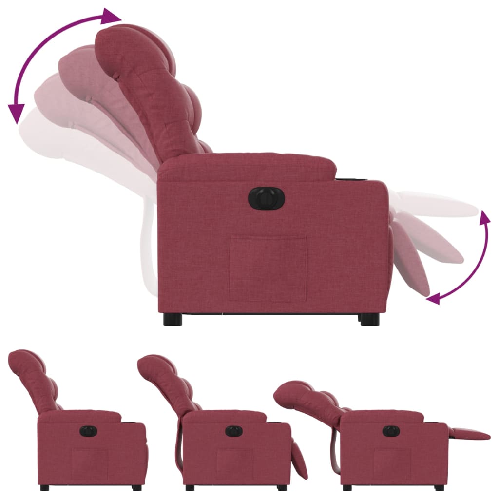 Електрически изправящ реклайнер стол, виненочервен, текстил