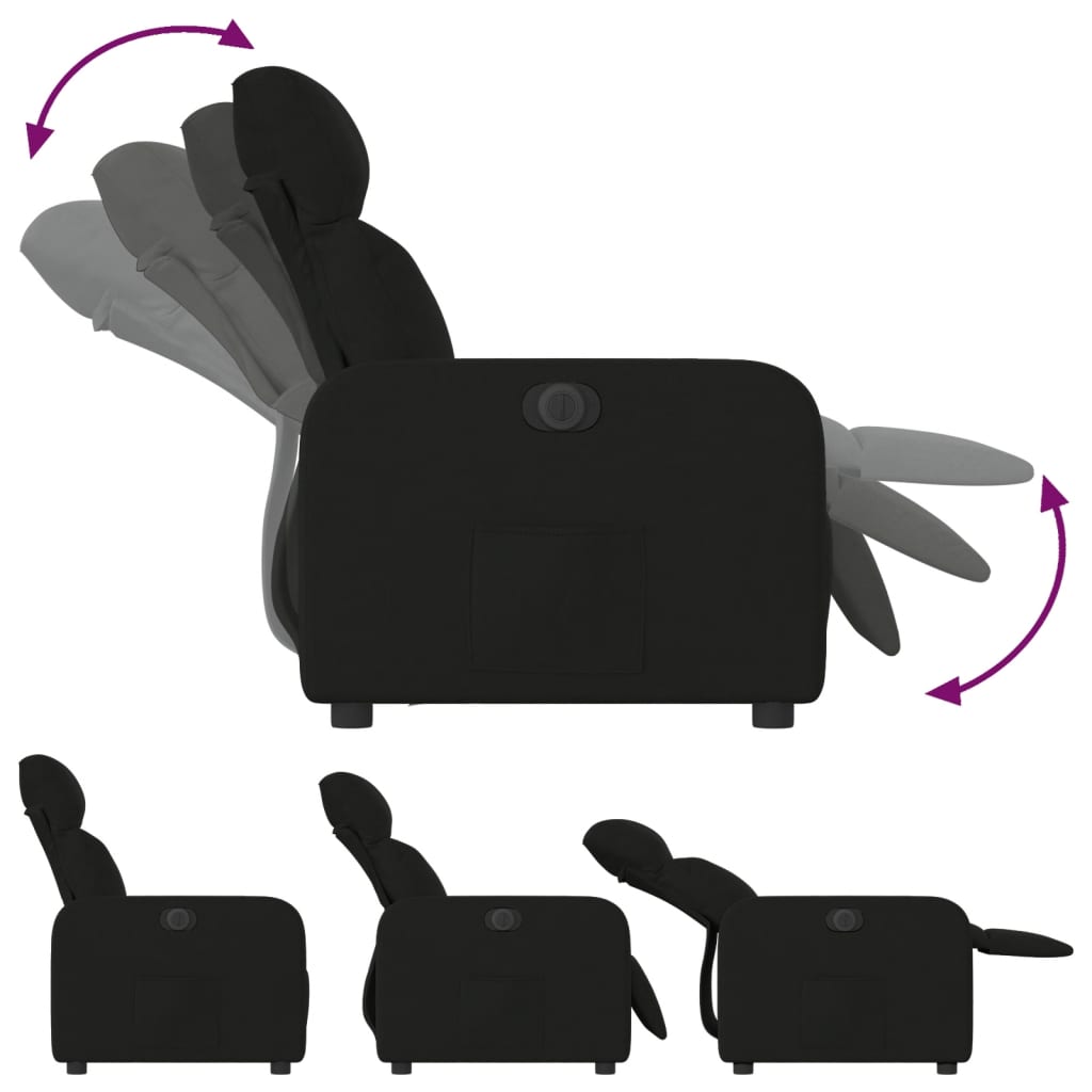 Електрически стол реклайнер, черен, текстил