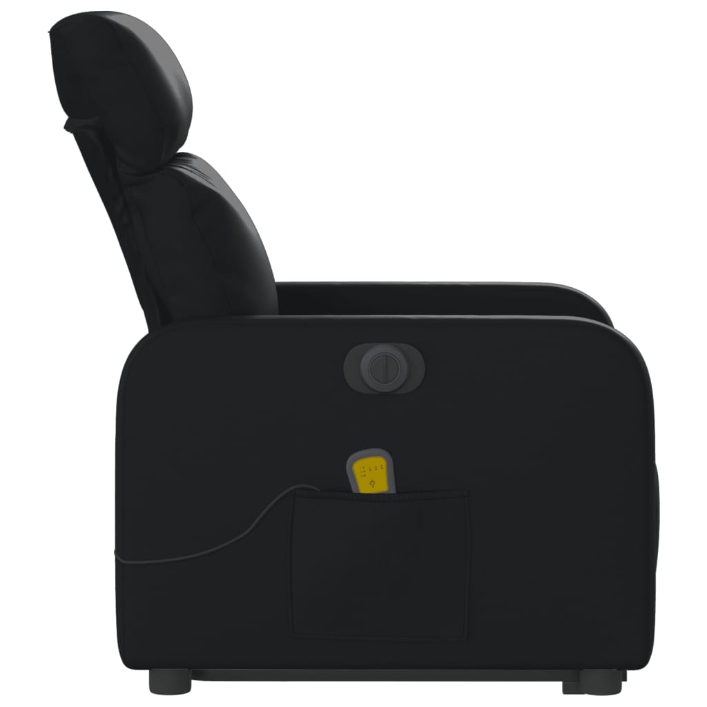 Електрически изправящ масажен реклайнер стол, черен, еко кожа
