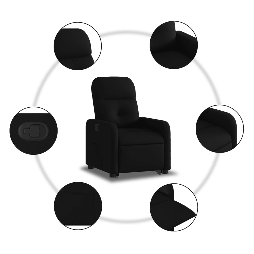 Изправящ реклайнер стол, черен, текстил