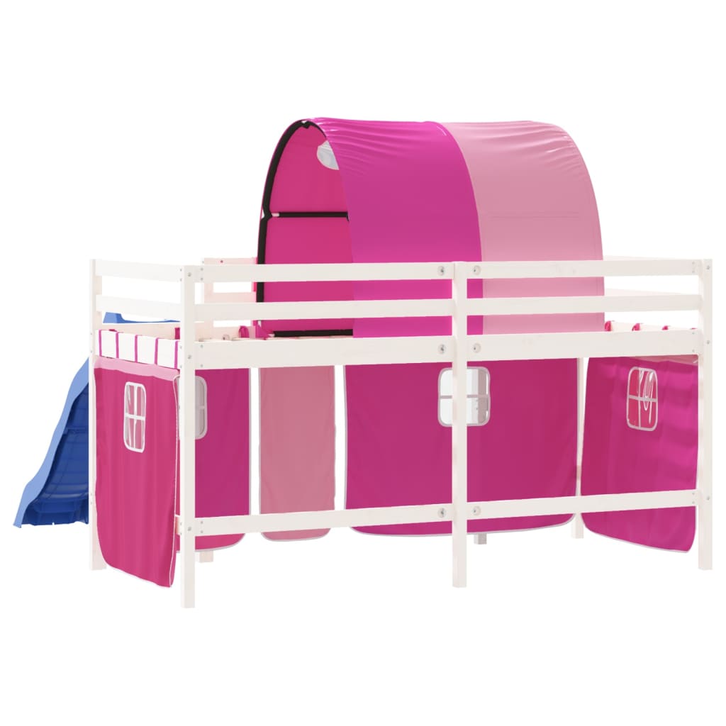 Детско високо легло с тунел, розово, 80x200 см, бор масив