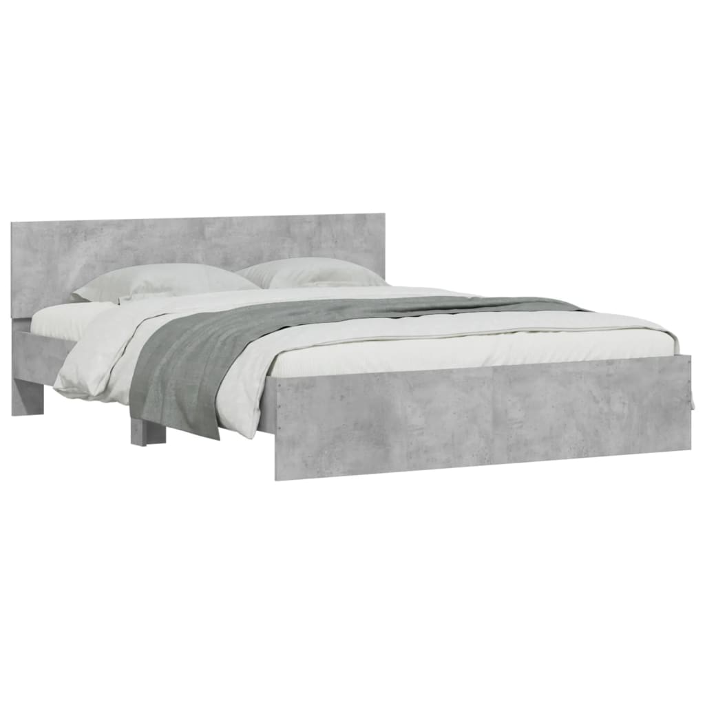 Рамка за легло с табла, бетонно сива, 140x190 см