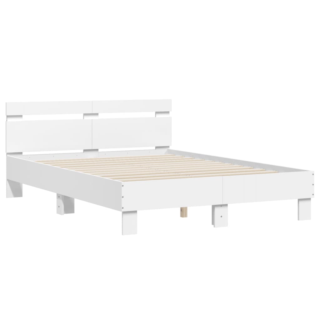 Рамка за легло с табла и LED, бяла, 120x200 см