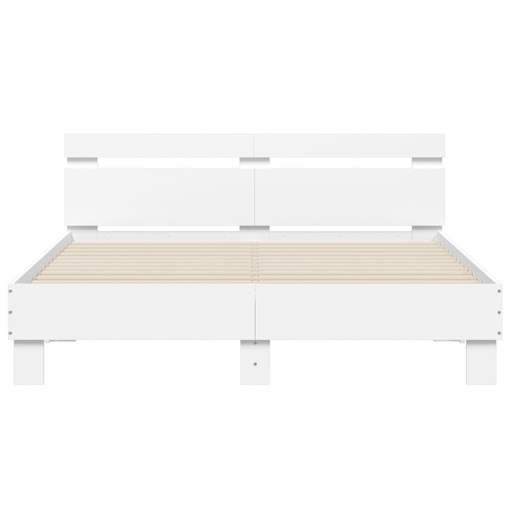 Рамка за легло с горна табла и LED, бяла, 140x190 см