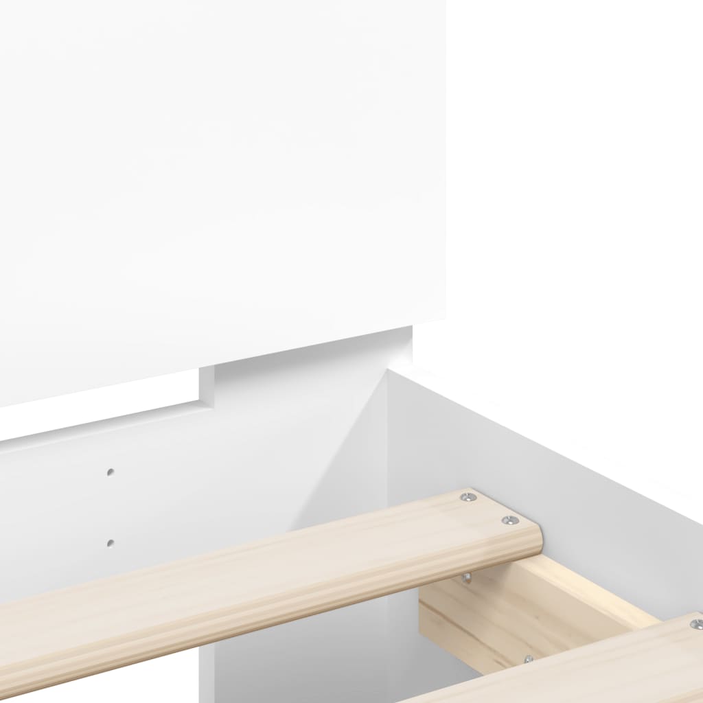 Рамка за легло с горна табла и LED, бяла, 140x190 см