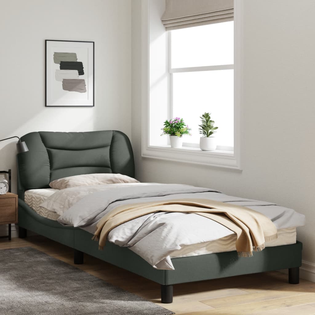 Рамка за легло с табла, тъмносива,90x200 см плат
