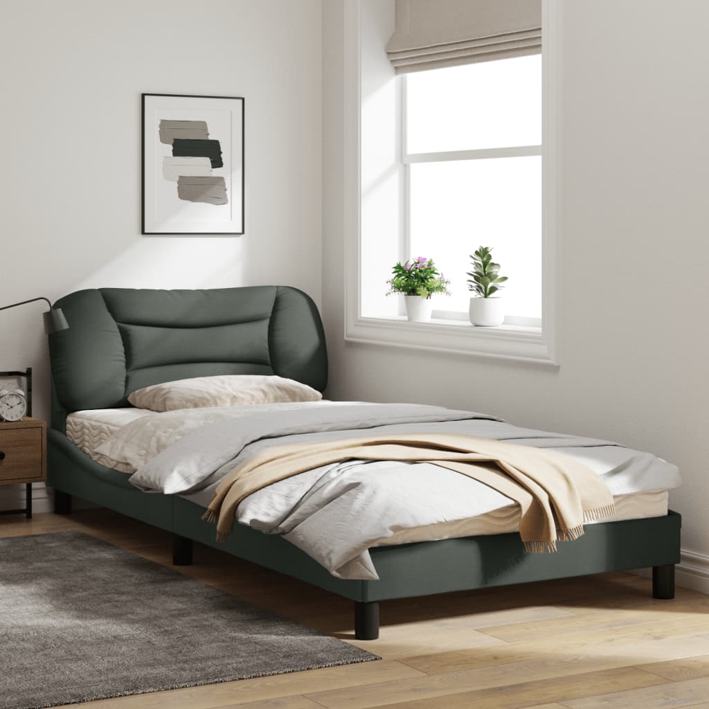 Рамка за легло с табла, тъмносива,100x200 см плат
