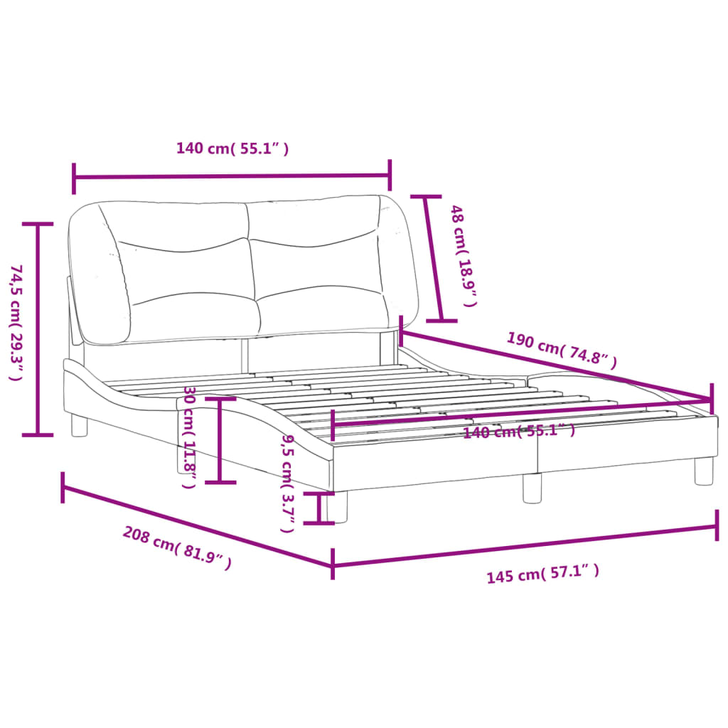 Рамка за легло с табла, таупе,140x190 см плат