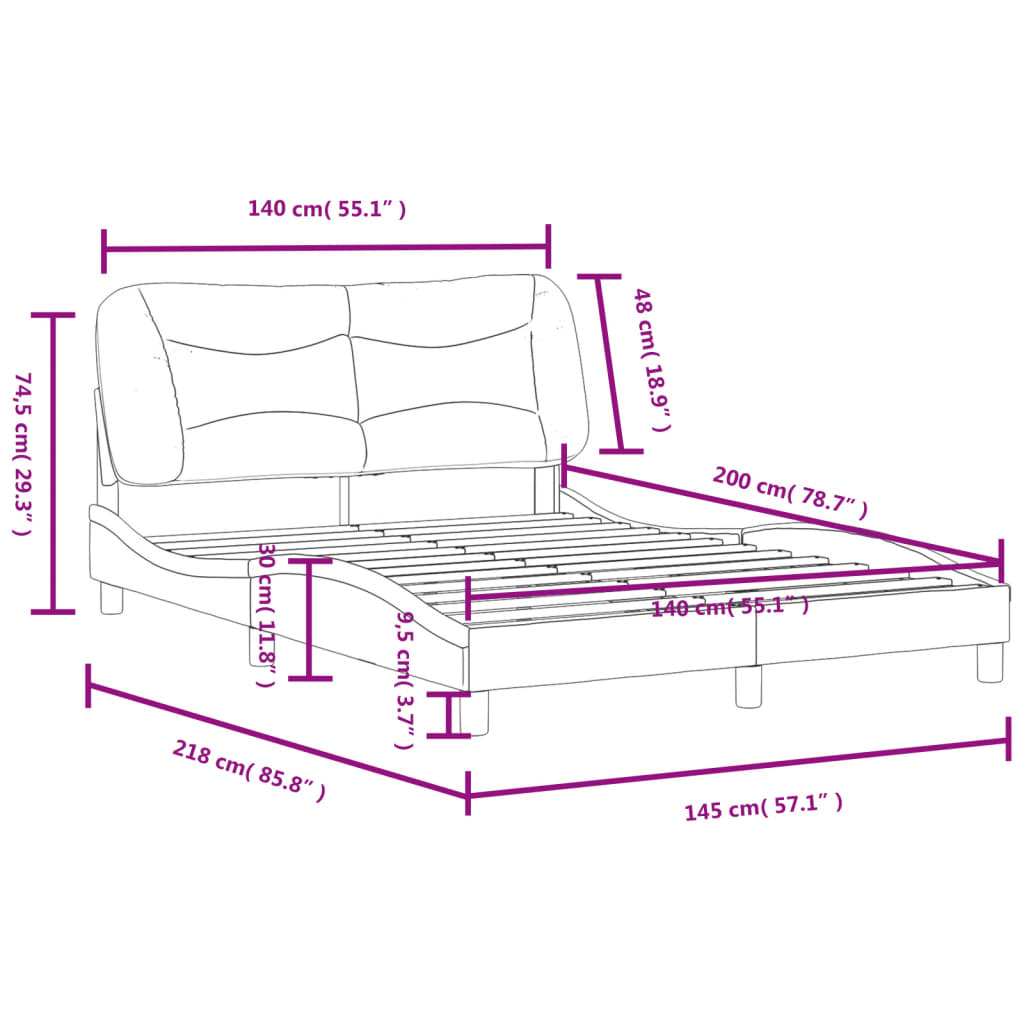 Рамка за легло с табла, кремава, 140x200 см, плат