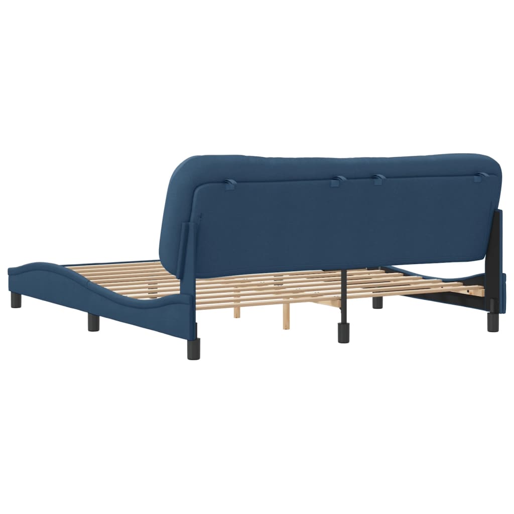 Рамка за легло с табла, синя, 180x200 см, плат