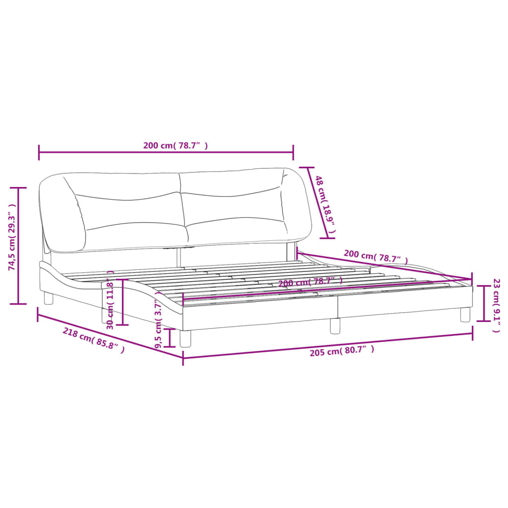 Рамка за легло с табла, светлосива, 200x200 см плат