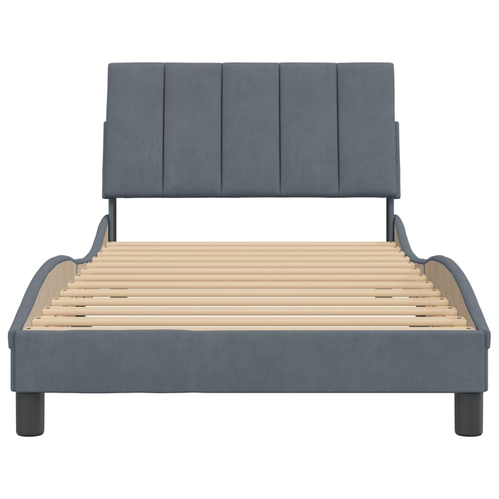 Рамка за легло с табла, тъмносива, 100x200 см, кадифе