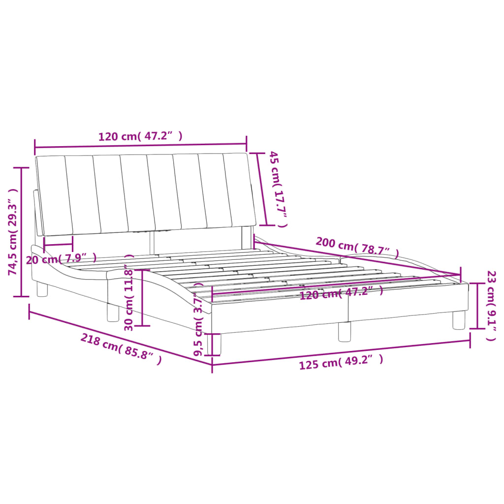 Рамка за легло с табла, светлосива, 120x200 см, кадифе