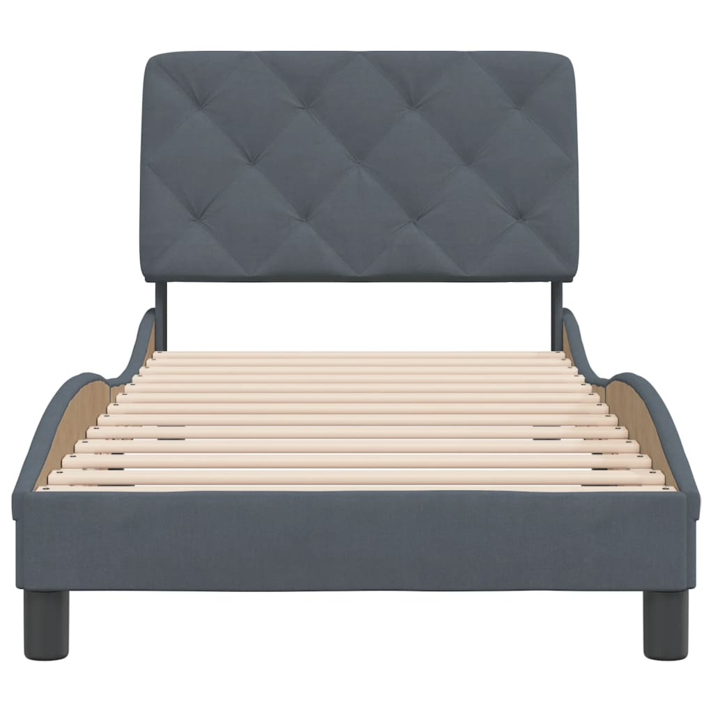 Рамка за легло с табла, тъмносива,90x190 см, кадифе