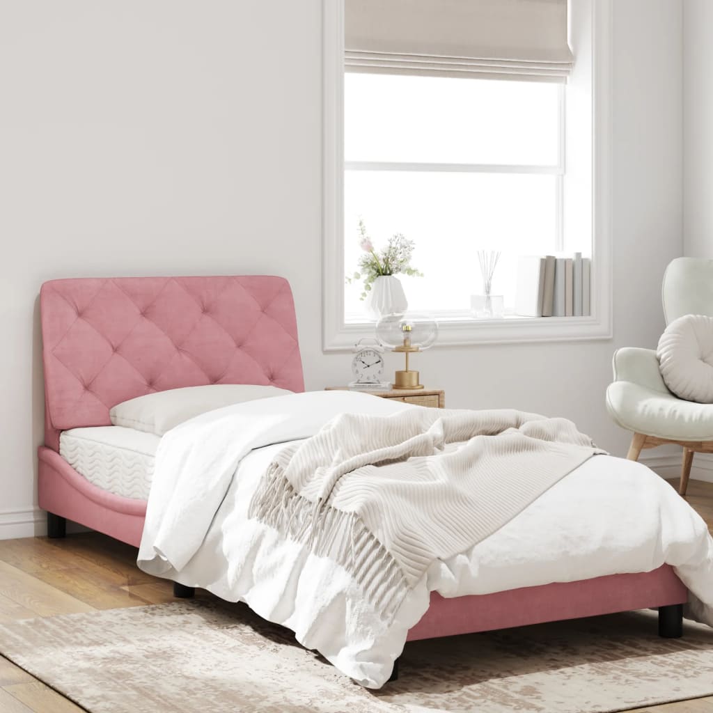 Рамка за легло с табла, розова, 90x200 см, кадифе