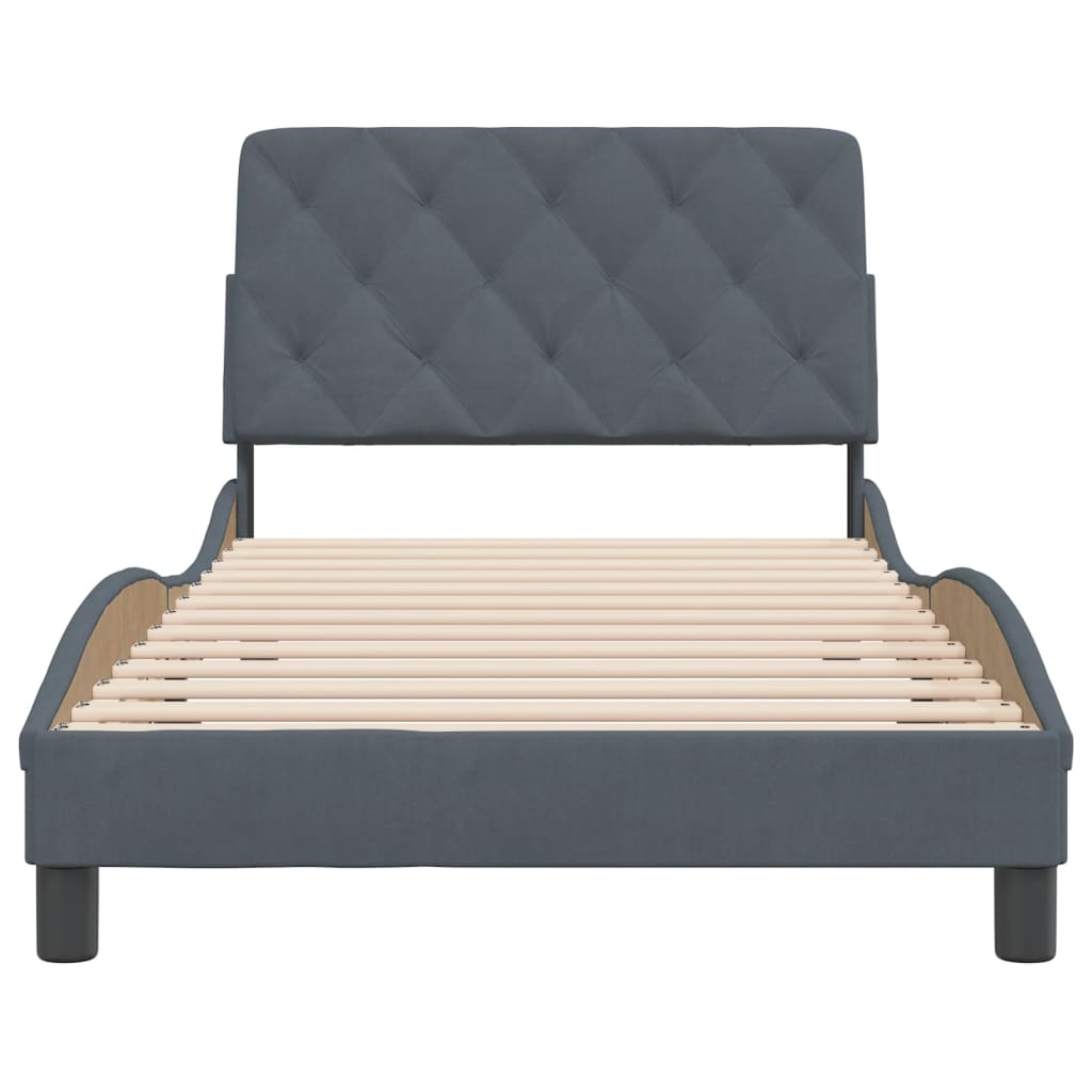 Рамка за легло с табла, тъмносива, 100x200 см, кадифе