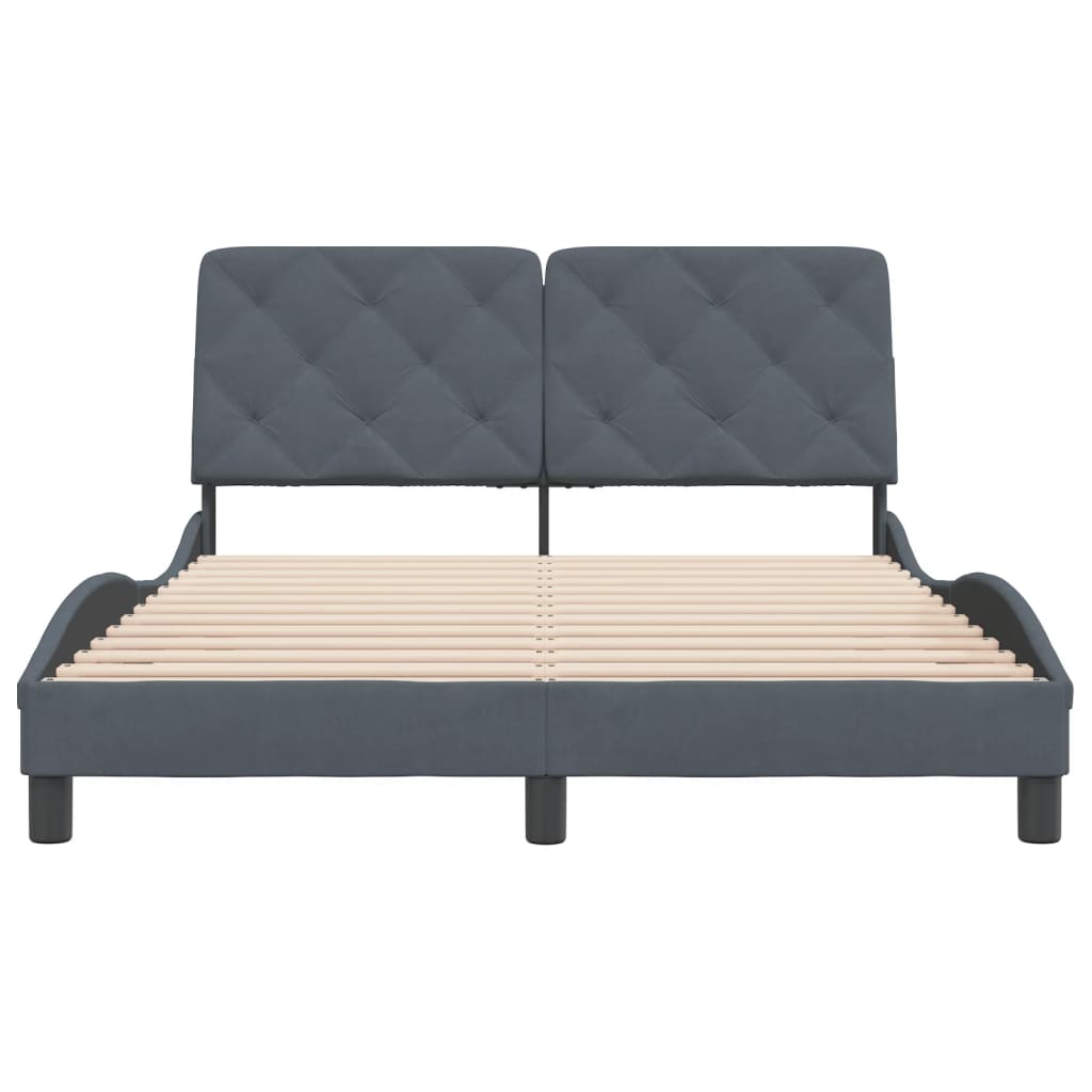 Рамка за легло с табла, тъмносива, 140x200 см, кадифе