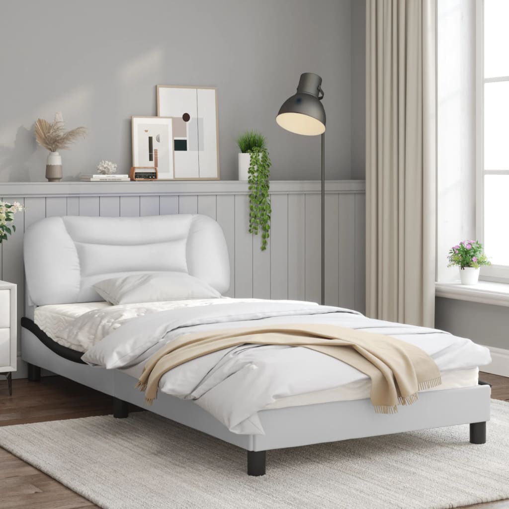 Рамка за легло с табла, бяла, черна, 100x200см, изкуствена кожа