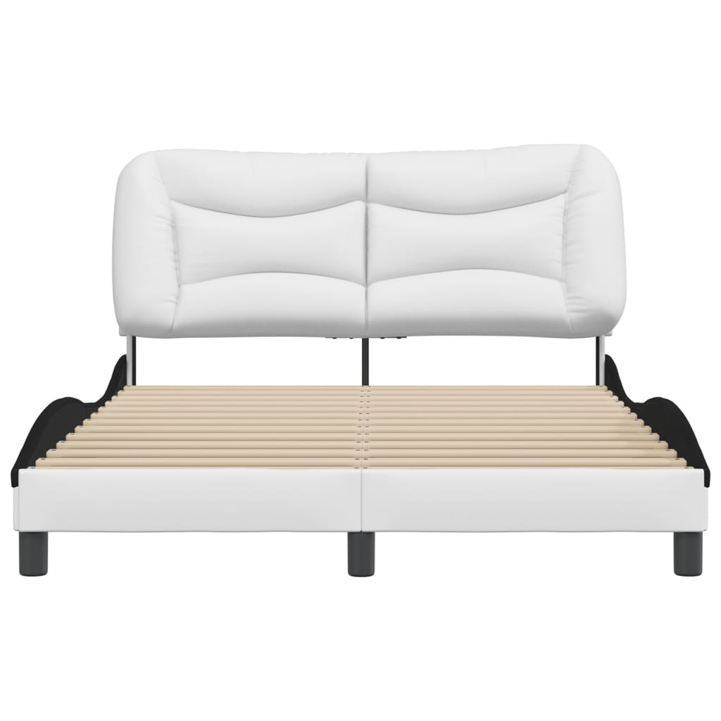 Рамка за легло с табла, бяло-черна, 140x200 см, изкуствена кожа