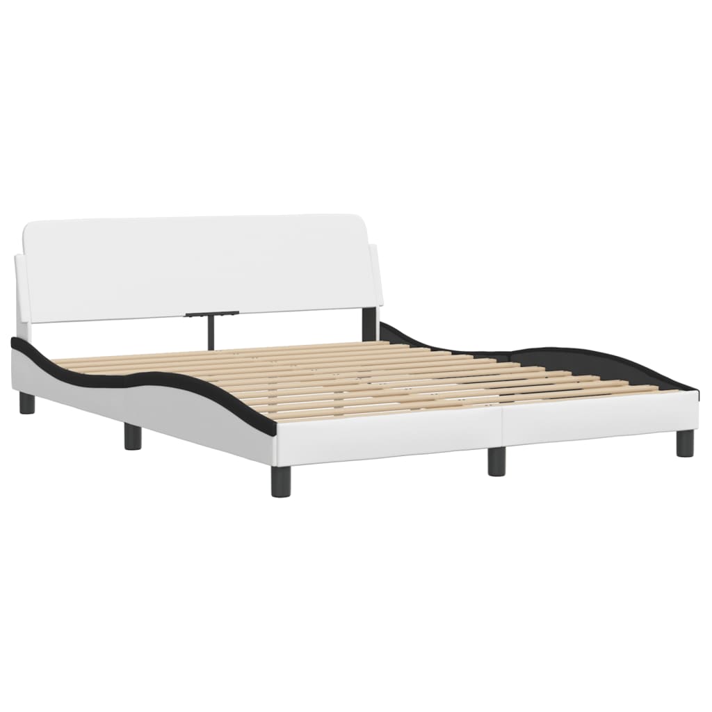 Рамка за легло с табла, бяла, черна, 160x200см, изкуствена кожа