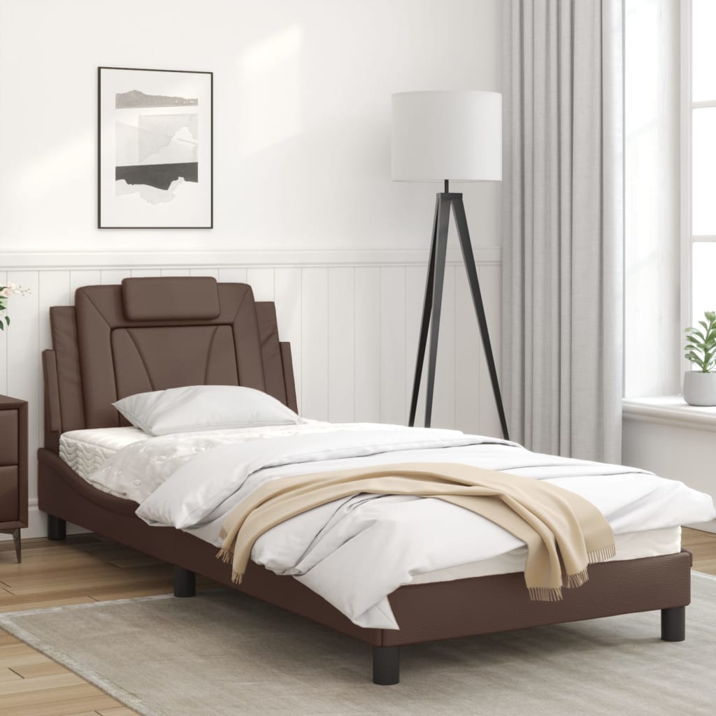 Рамка за легло с табла, кафява, 90x190 см, изкуствена кожа