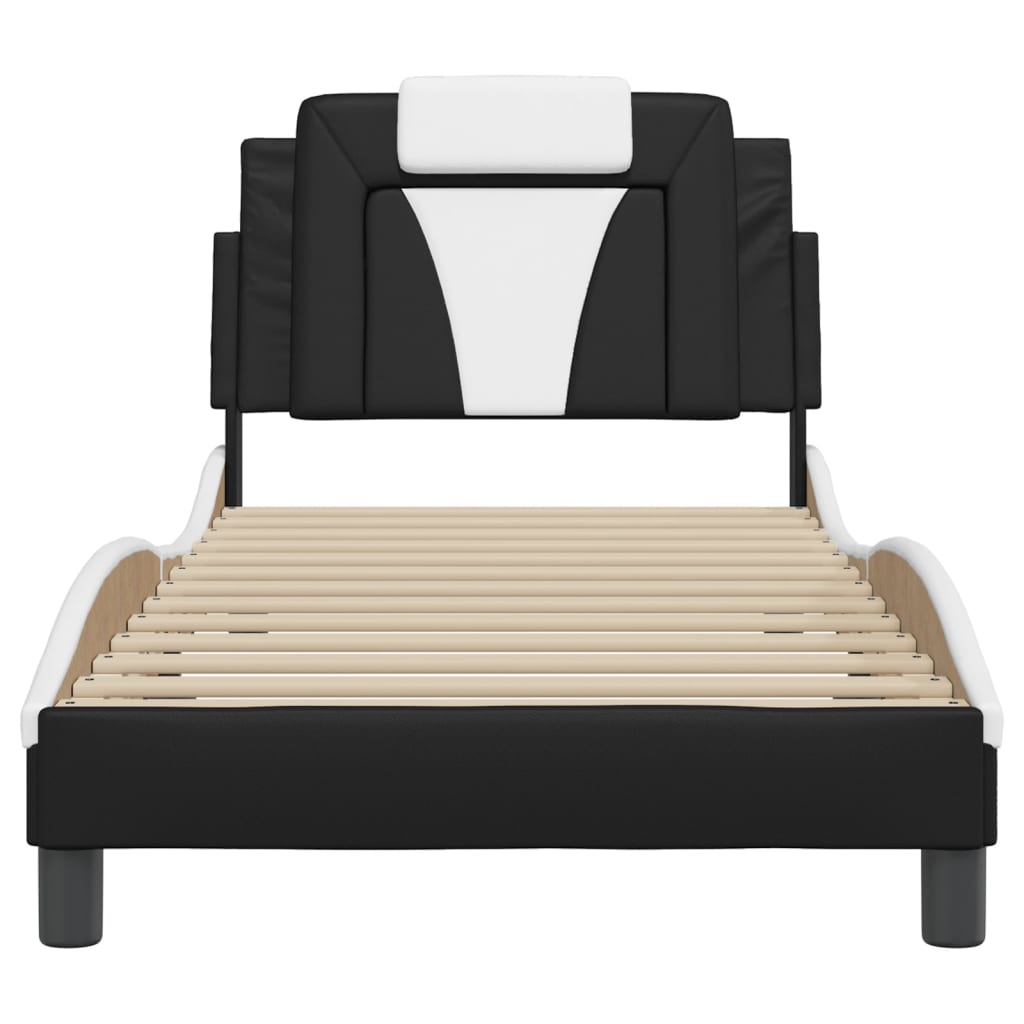 Рамка за легло с табла, черна, бяла, 90x190 см изкуствена кожа