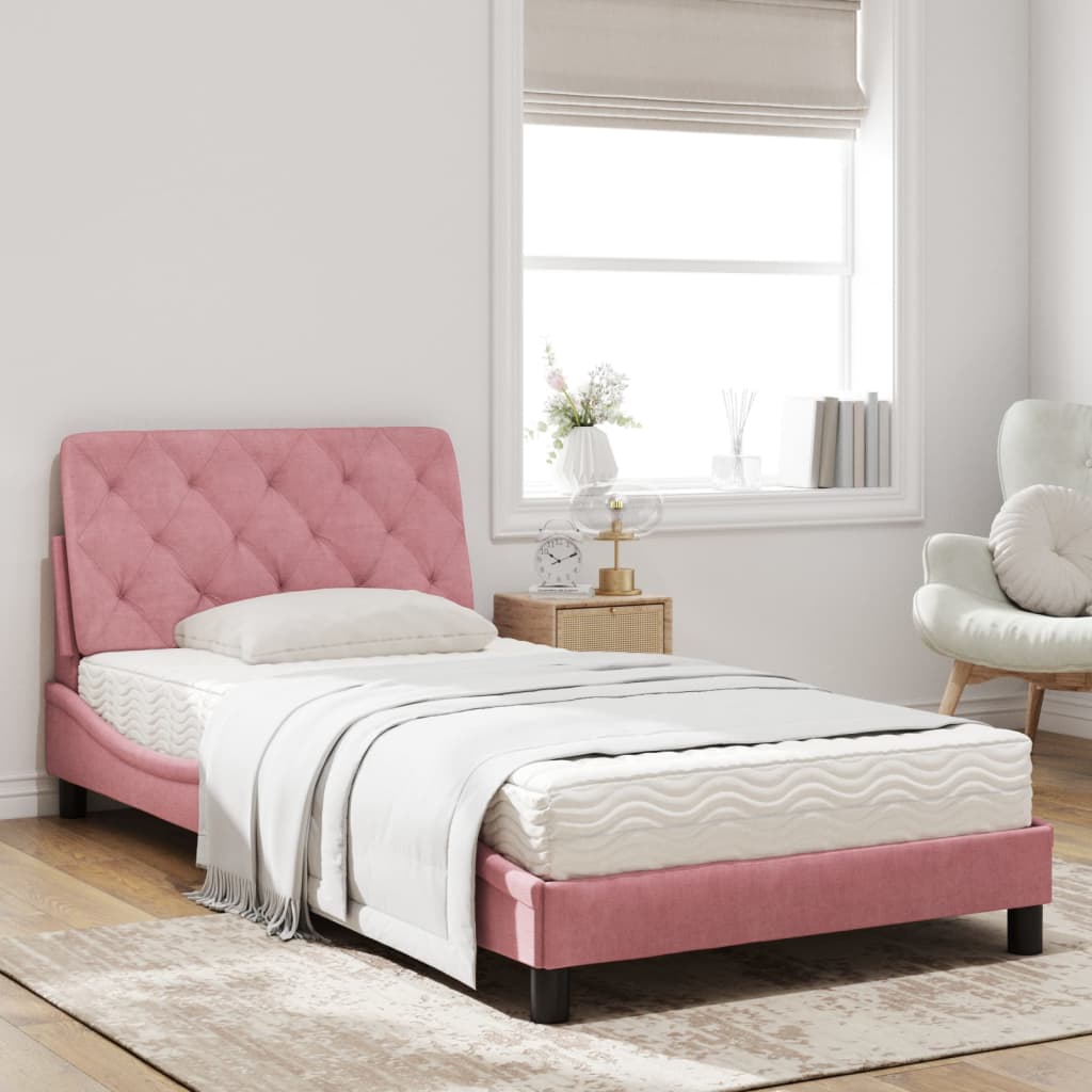 Легло с матрак, розово, 100x200 см, кадифе