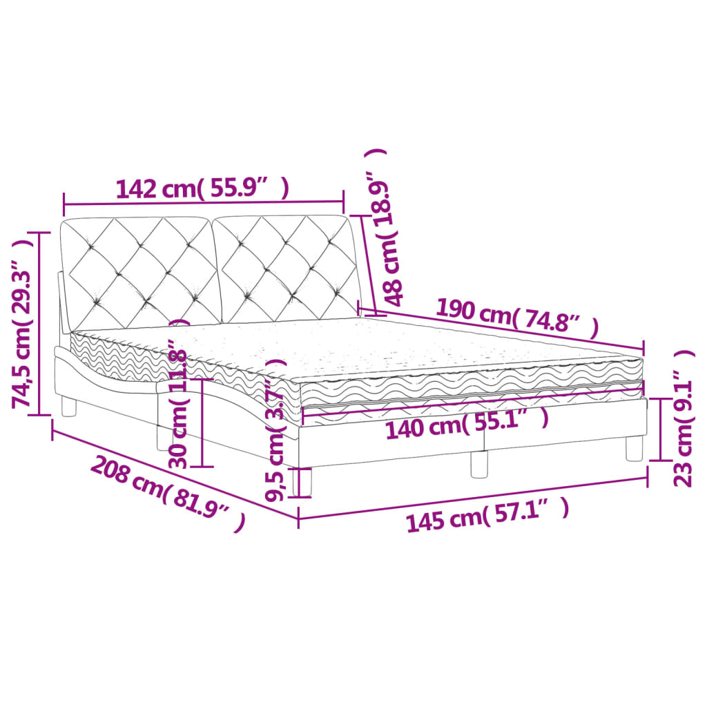 Легло с матрак, тъмносиво, 140x190 см, кадифе
