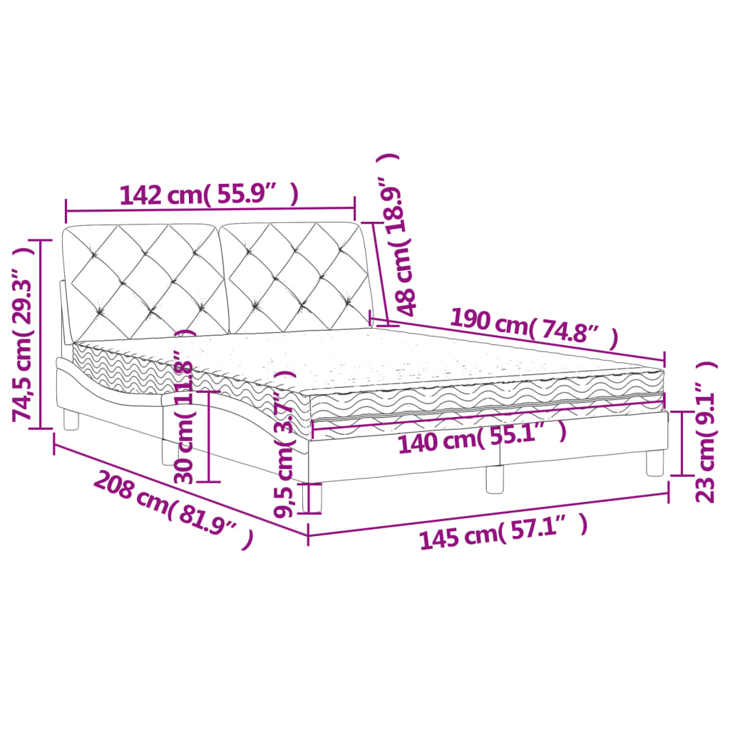 Легло с матрак, розово, 140x190 см, кадифе