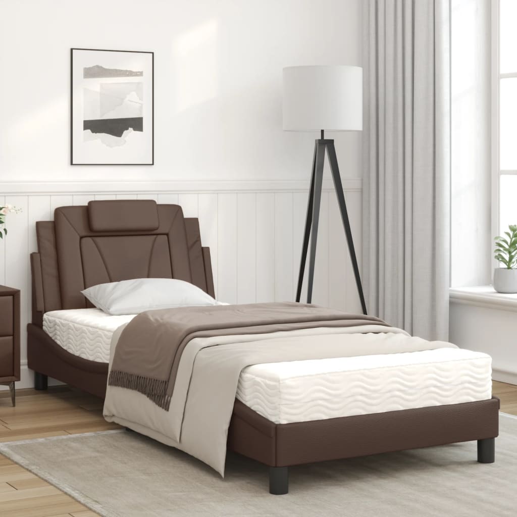 Легло с матрак, кафяво, 90x200 см, изкуствена кожа